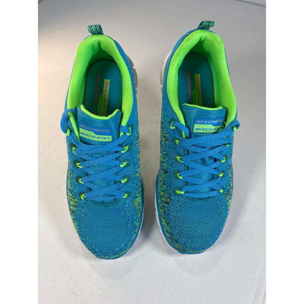 Skechers Skech-Knit Teal Blue & Neon Green Sneakers women's size 8